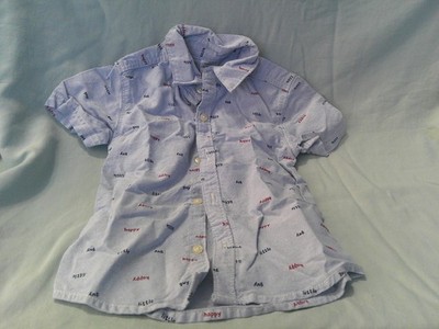 Carter's Baby Boy 2T Toddler Lt. Blue Short Sleeve Button Shirt Happy Little Guy