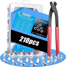 210PCS 304 Stainless Steel Single Ear Hose Clamp Assortment Kit - 12 Sizes (6-36