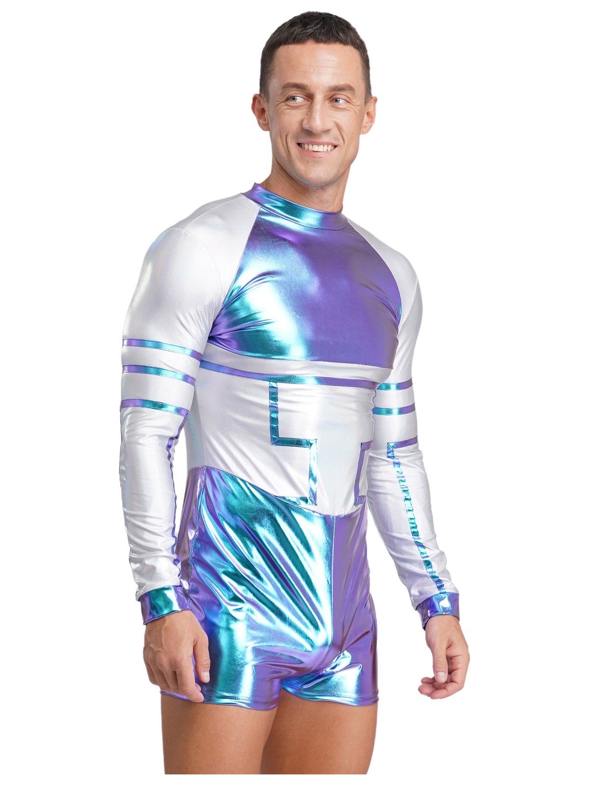 Mens Cospaly Shiny Outfits Romper Outerspace Role Play Astronaut Masquerade
