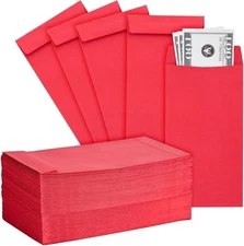 Okuna Outpost 100 Pack Red Money Envelopes for Cash - 3.5x6.5 In Small, red 
