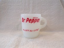 Fire-King DRINK DR PEPPER SODA A LIFT FOR LIFE Milk Glass Advertising Coffee Mug