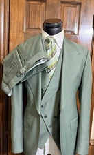 $895 Luxurious Sage Green MTM  Suit Size 42US Slim