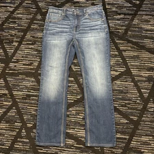 BKE Derek Jeans Mens 33x32 Blue Denim Straight Leg Distressed Medium Wash Pants