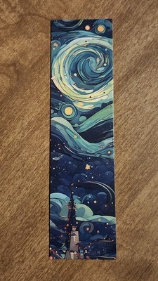 Bookmark Green Starry Night Aurora, Post Impressionist Art, 5.9''x1.57''