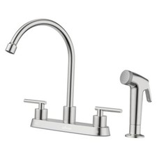 Kitchen Faucet with Side Sprayer 2-Handle 8 Inch Centerset 3 or 4 Brushed