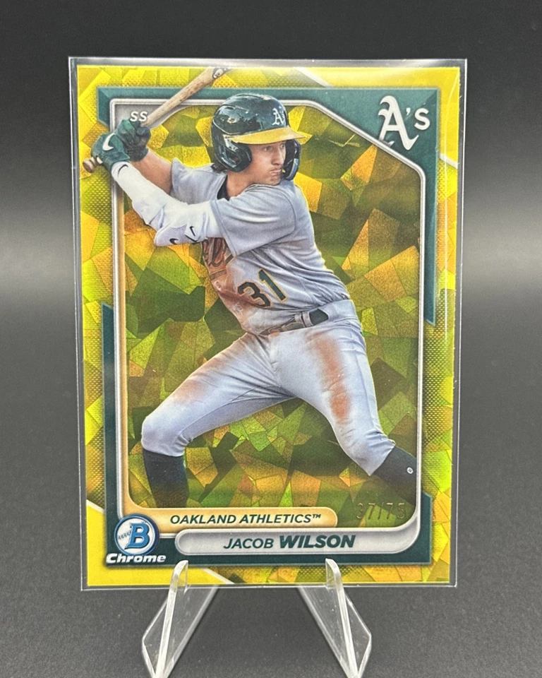 Jacob Wilson 2024 Bowman Sapphire Edition Chrome Prospects Yellow /75 #BCP-3 - Image 2 of 4