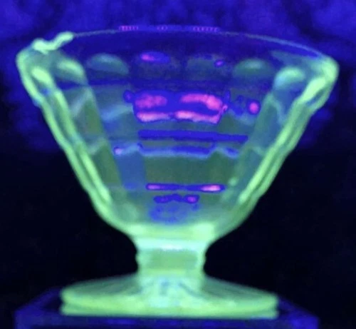 Anchor Hocking Block Optic Sherbet Cup Green Uranium Depression Glass 1930s