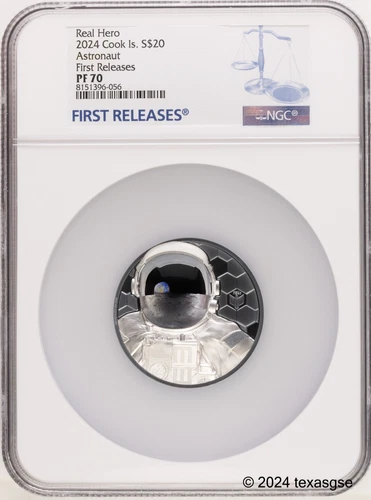 2024 Cook Islands Real Heroes Astronaut $20 3oz Silver Black Proof NGC PF70