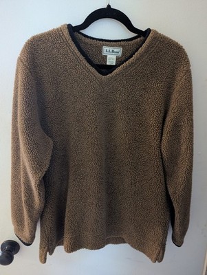 Vintage LL Bean Teddy Fleece Pullover V Neck Sweater Womens M Cozy Sweatshirt