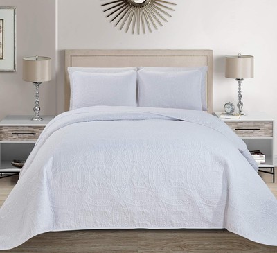 Fancy Collection Embossed Coverlet Bedspread Over King/California King, White 