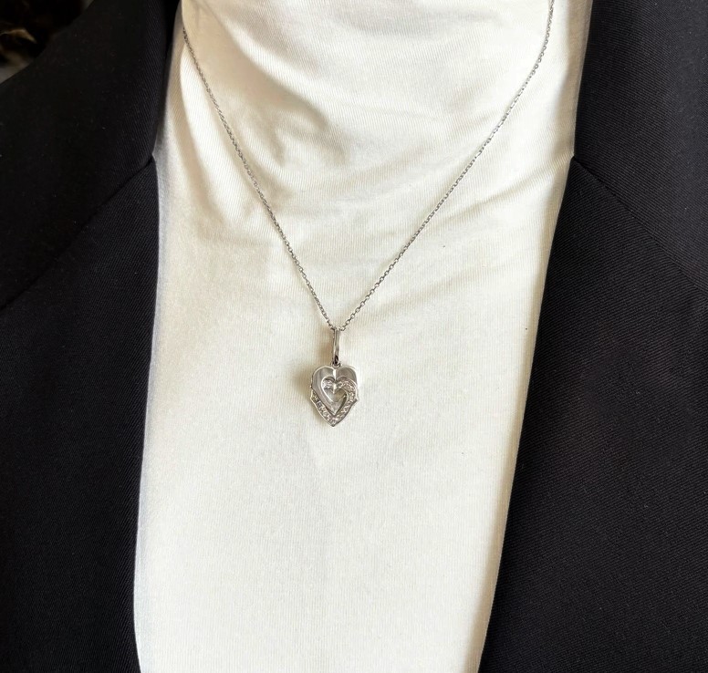 Cartier Double Heart Diamond 18k White Gold Pendant Necklace Top Charm image 4