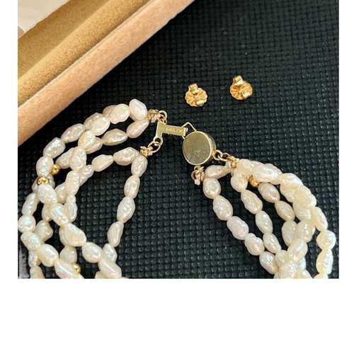 14K 585 GOLD Süßwasser Multistrang PERLE Hängel Ohrringe Halskette Armband SET - Bild 14 von 19