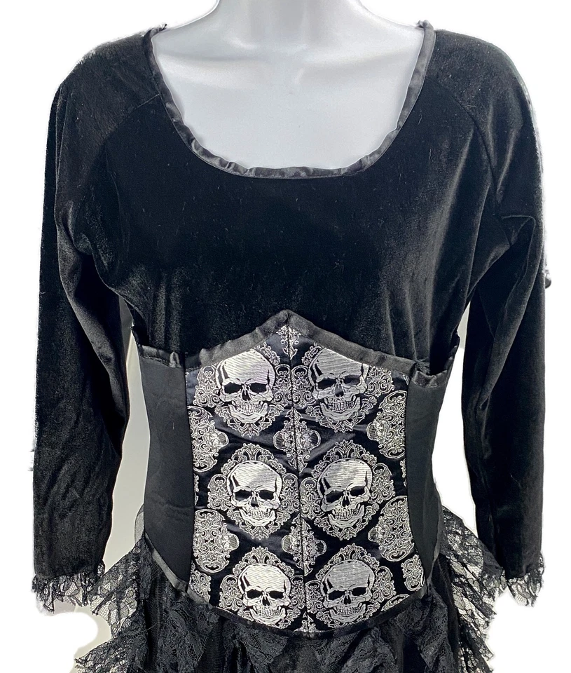 Pequeño Adulto Oscuro Disfraz de Amante Gótico Halloween Calavera Vestido Vampiro Foto 3 de 4