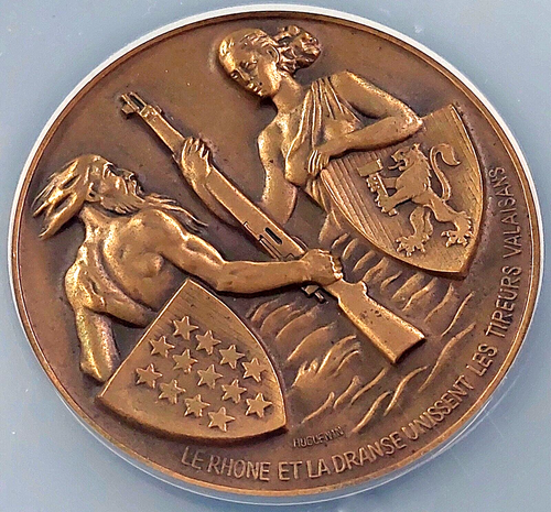 1957 Swiss Shooting Medal, R-1544b, AE, 50 mm, Valais-Martigny, NGC Unc Details! - Picture 3 of 6