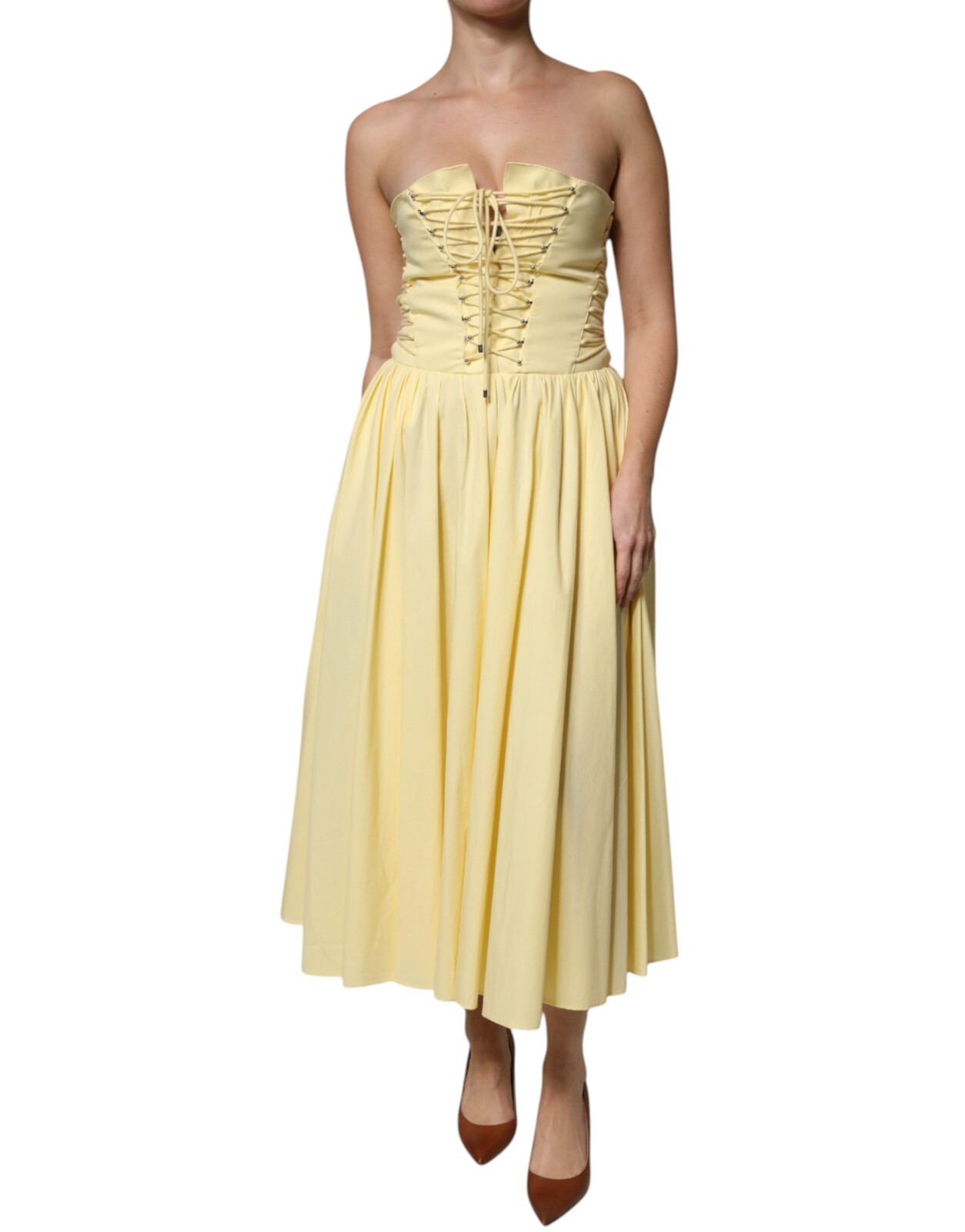 PHILOSOPHY DI LORENZO SERAFINI Kleid Gelb Baumwolle Корсет Миди IT40/US6/S 1000 долларов США