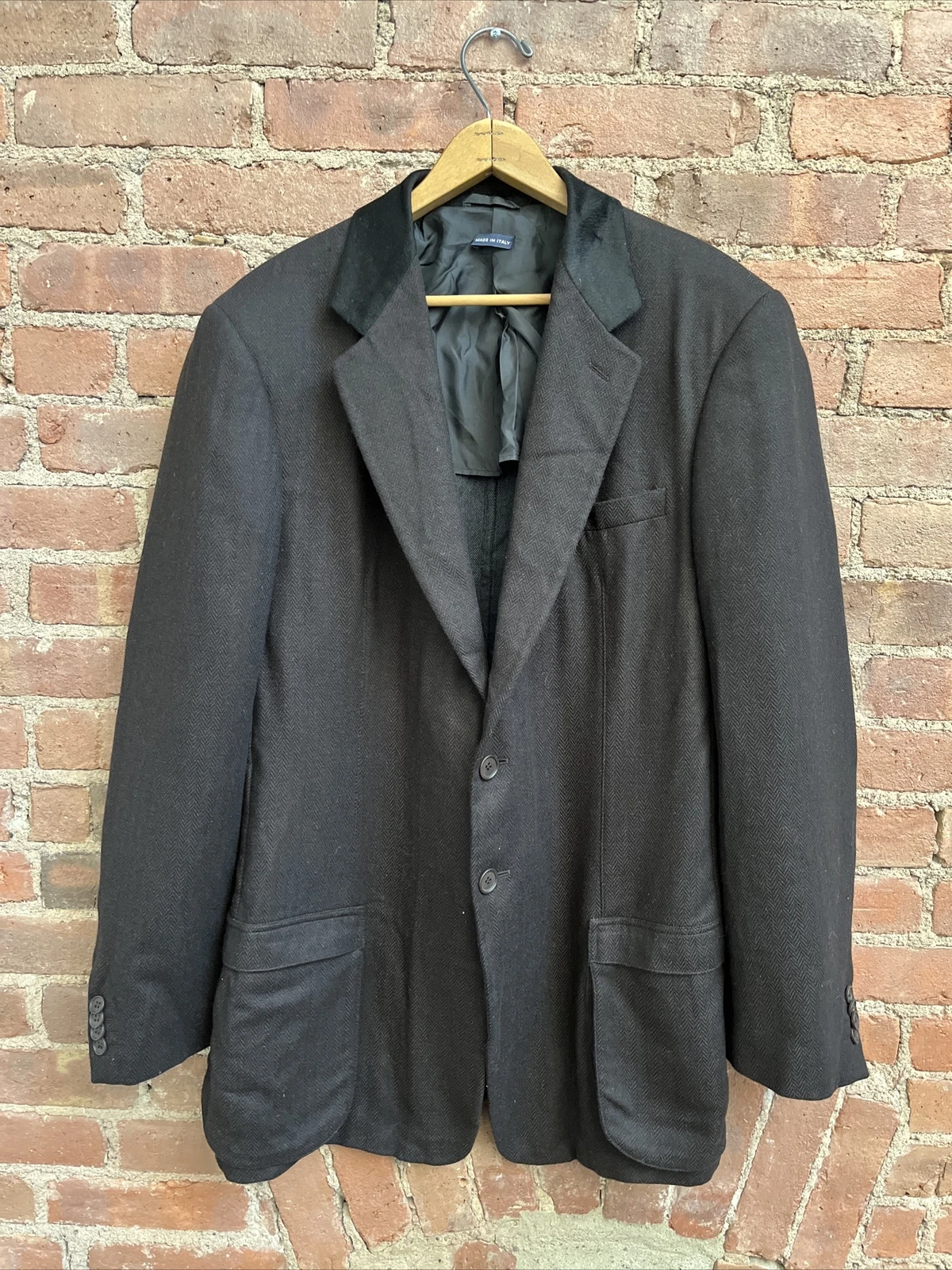 Giorgio Armani — Giorgio Armani Classico Men’s Jacket, Sz 54, Brown Herringbone 100% Cashmere, IT