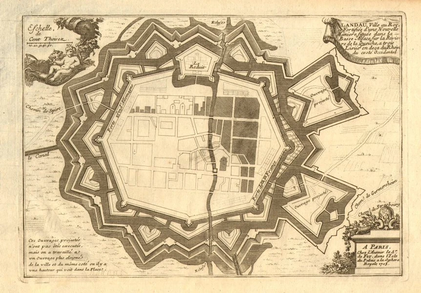 Landau . Fortifed town city plan. Rhineland Palatinate. DE FER