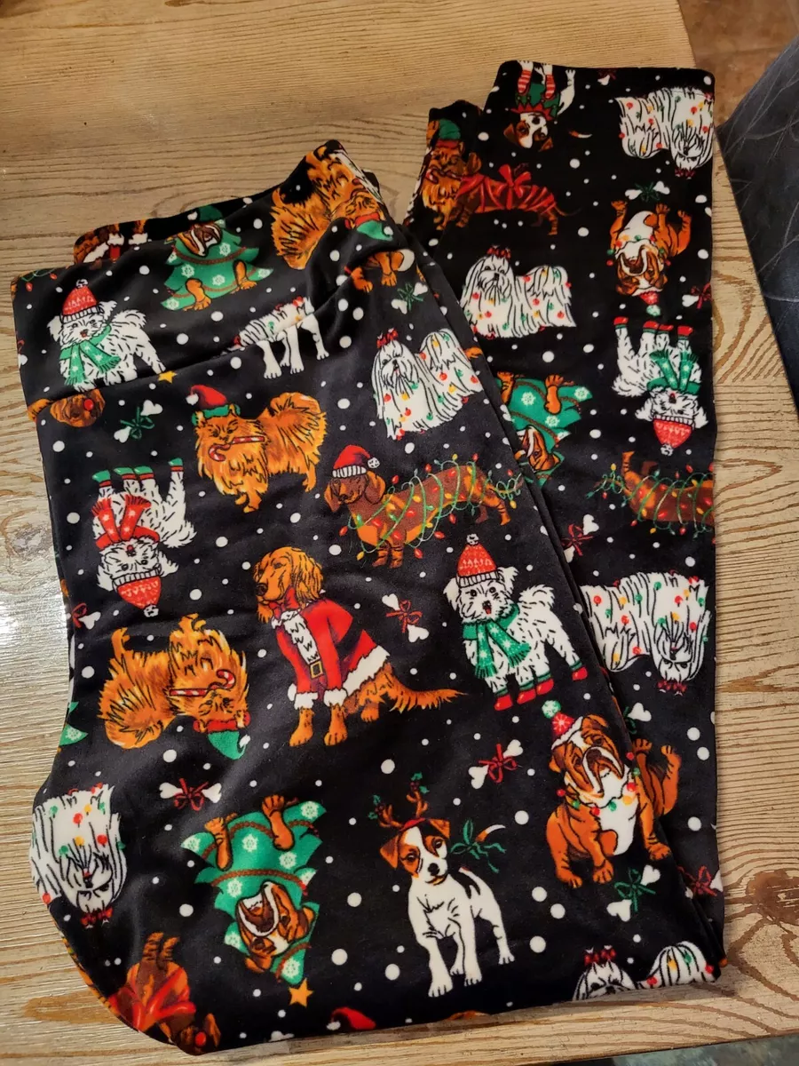 No Boundaries Christmas Dogs Womens Leggings XXL Velour Super