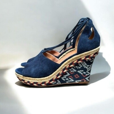  CABI Isla Wrap-Around Tassel Bohemian Wedge Sandals Women's Size 6