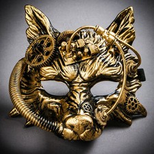 Halloween Wild Wolf Animal Masquerade Costume Steampunk Cosplay Party Mask Gold