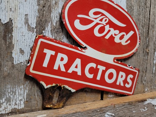 VINTAGE FORD PORCELAIN SIGN TRACTOR PLATE TOPPER FARMING EQUIPMENT DEALER SALES - Picture 10 of 24