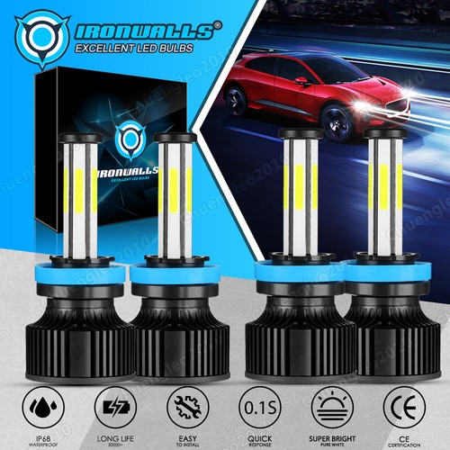 6-sides H11 H9 LED Headlight High Low Beam Combo Bulbs Super Bright White 6500K