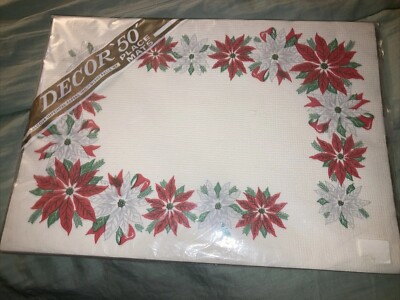50 VNTG Valcour Christmas Paper Place Mats Red Poinsettia Flower 14.25 x10.25 