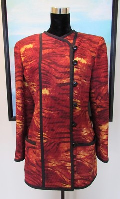 VTG 80's Emanuel UNGARO Couture Silk Wool Blend Quilted Tiger Jacket Sz 12