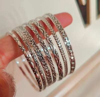 Set Of 7 Silver Bangles 925 Sterling Silver Bracelet Handmade
