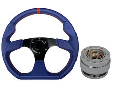 Blue Aftermarket 350mm D1 Steering Wheel + Quick Release boss B30 for NISSAN