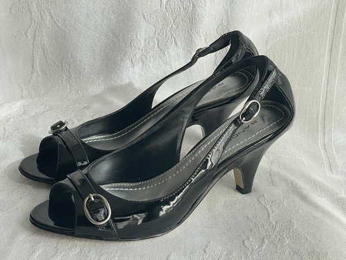 Bandolino Black Patent Leather Slingback Peep Toe Heels Size 7 M NIB