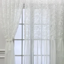 Rose Sheer Curtains  Livingroom Farmhouse Wedding Embroidered Floral Splicing 