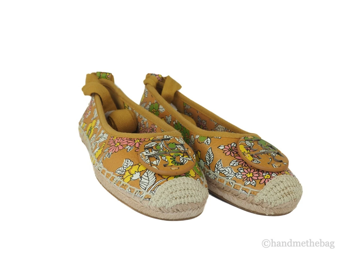 Tory Burch 79371 Minnie Floral Printed Leather Ballet Flat Espadrille Shoes