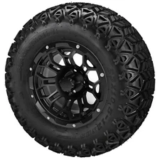 (4) Golf Cart 23x10.50-12 Black Trail Tires on 12x7 Gloss Black Hercules Wheels