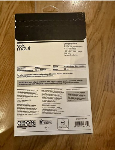 Verizon Orbic Maui 5.5" HD+ 4G LTE 16GB Black Prepaid Smartphone NEW SEALED - Afbeelding 2 van 2