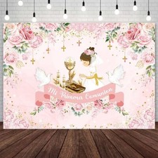 7x5ft Mi Primera Comunion Backdrop for Girls Baptism First Holy Communion Bab...