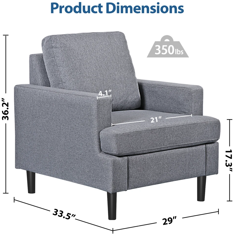 2XUpholstered Accent椅子织物口音扶手椅带实木腿和枕头灰色 — 第 3/4 张图片