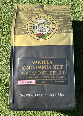 Royal Kona Vanilla Macadamia Coffee, 10% Kona, All Purpose Ground, 40 oz/2.5 lbs