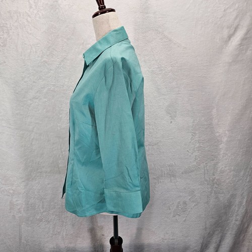 Blusa Top Camisa Coldwater Creek Aqua Sin Hierro Con Botones Manga 3/4 Talla XS - Imagen 2 de 10