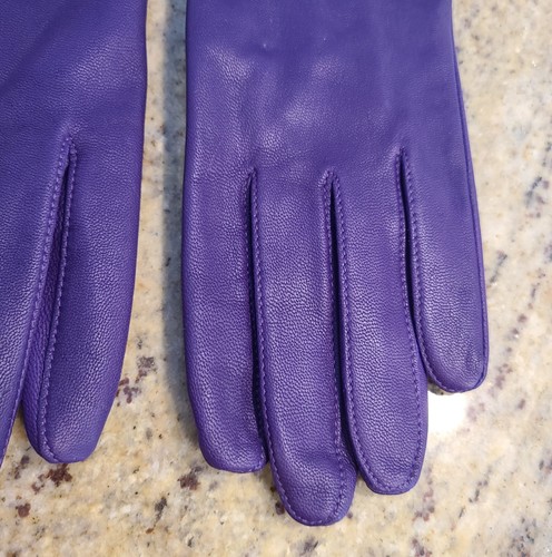 Guantes de mujer vintage talla M/L 7,5 de cuero púrpura forrados 9,5" Fownes - Imagen 3 de 21