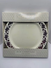 RACHEL ZOE  Silver  & White Floral Disposable Round Dinner Plates Set of 12 NEW