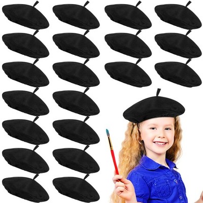 Mepase 20 Pcs French Beret for Kids Party Berets Bulk Paris One Size, Black