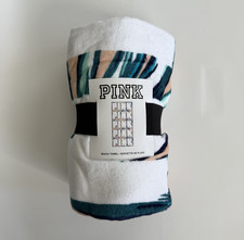 VICTORIA'S SECRET PINK LOGO LARGE BEACH TOWEL GRAPHIC DESERT PALM  58x28 IN NEW