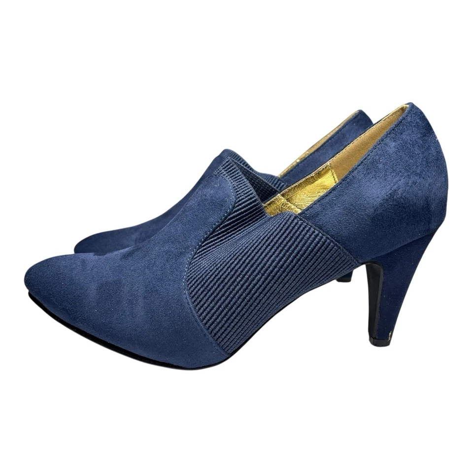 Botas Bellini Feminina 9W Salto Slip On Azul Marinho Sapatos de Microcamurça Carreira Salto 3" - Imagem 3 de 4