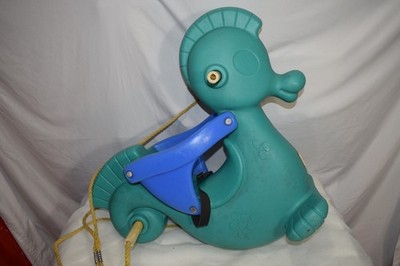 Vintage Step2 Step 2 Two Sea Horse Swing Set Green Blue HTF