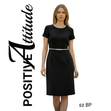 Little Black Dress with Adorable White Trim + Bow Waist Designer FREE SHIPPING