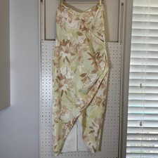 ASOS Drape Tulip Hem Dress Women's Size 12 Green Floral Sweetheart Neck Ruched