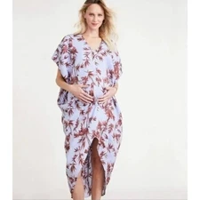 Hatch The Linen Riviera Dress Heron Print Blue Red Floral One Size Maternity