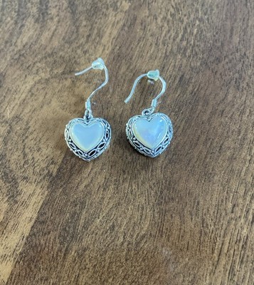 Vintage Barse Thai Sterling Silver 925 Floral Heart Dangle Earrings