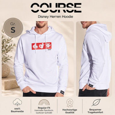 Disney Mickey Mouse Unisex Hoodie Kapuzenpullover Baumwolle Weiß Gr.S Neu & OVP